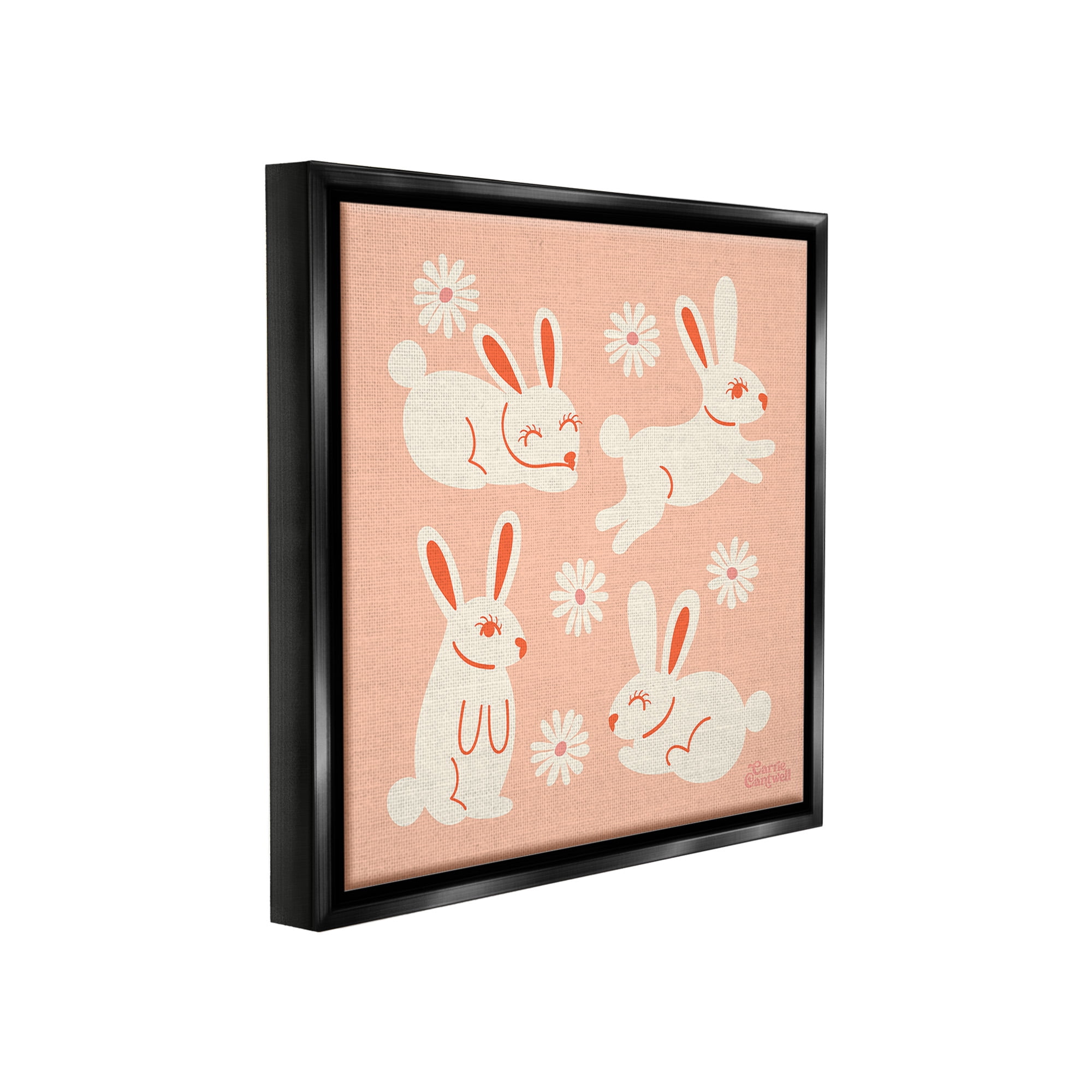Stupell Industries Minimal Rabbits Pattern Animals & Insects Painting Black Floater Framed Canvas Art Print Wall Art, 25 x 25