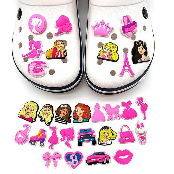 30pcs Barbie Theme Pink Shoes Charms For Crocs Clog Sandals Decoration Shoe Accessories Gifts