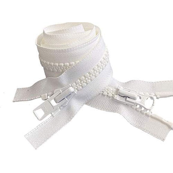 #10 Vislon Molded Separating Two-Way YKK Heavy Duty Jacket Zipper - Choose Your Length & Color - 1 Zipper Per Pack - Made in The United States (White - 501, 36" Inches)