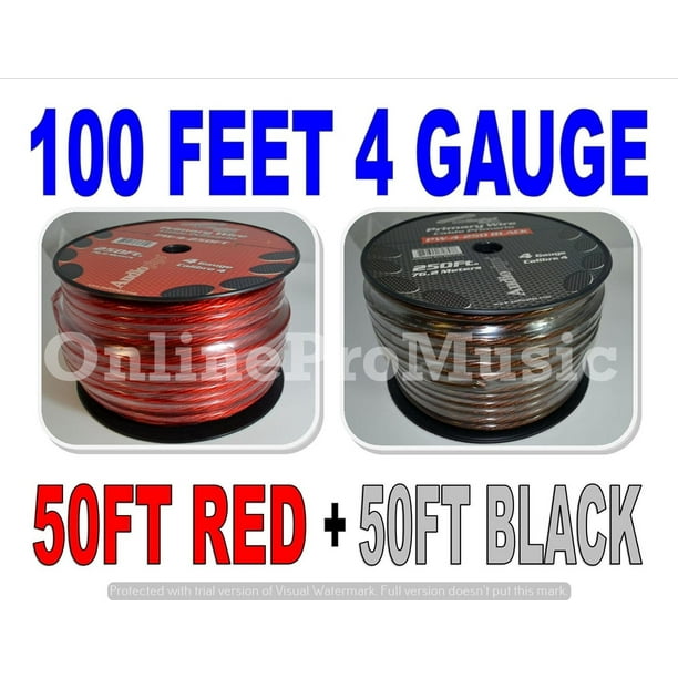 4 Gauge 50' BLACK and 50' RED Car Audio Power Ground Wire Cable 100' ft Total