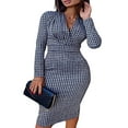thumbnail image 1 of Robe Mi-Longue Skinny à Manches Longues Pied-de-Poule pour Femmes, 1 of 3