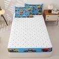 thumbnail image 4 of Castle Fairy Cartoon Engineering Vehicle Zipper Full Size Comforter Sets with Fitted Sheet and 2 Pillowcases for Boys,Cute Crane Mixer Truck Zipper Bedding Set,Light Blue,4pcs,Reversible, 4 of 6