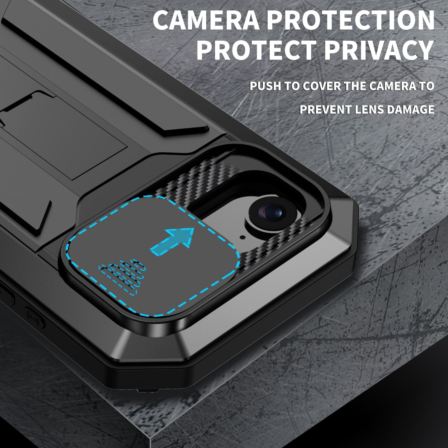 Dteck for iPhone 16E Case with Camera Cover Sliding, Heavy Duty Protection Rugged Screw Full Body Military Grade Metal Rubber with Stand Hard Built in Screen Protector for iPhone 16e 2025,Black
