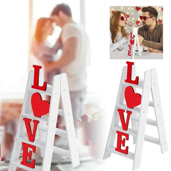 Valentine's Day Wooden Ladder Decoration Valentine's Day Table Decorative Ornaments Valentine's Day Decoration Cute Ladder Decoration
