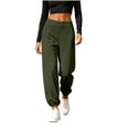 thumbnail image 4 of Solid Side Slit Harem Yoga Pants Women Elastic Drawstring Waist Lightweight Beach Lounge Casual Pants Army Green XL, 4 of 7