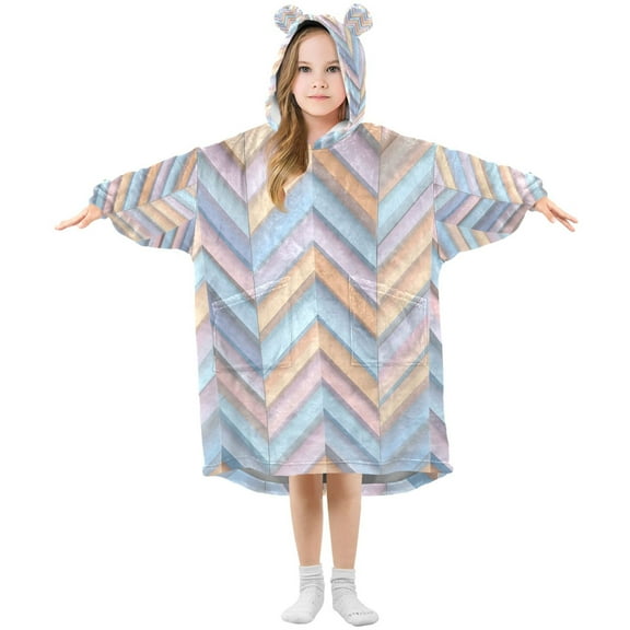 FORMRS Wearable Blanket Hoodie with Sleeves for Kids Cozy Flannel Sweatshirt, Purple Geometric