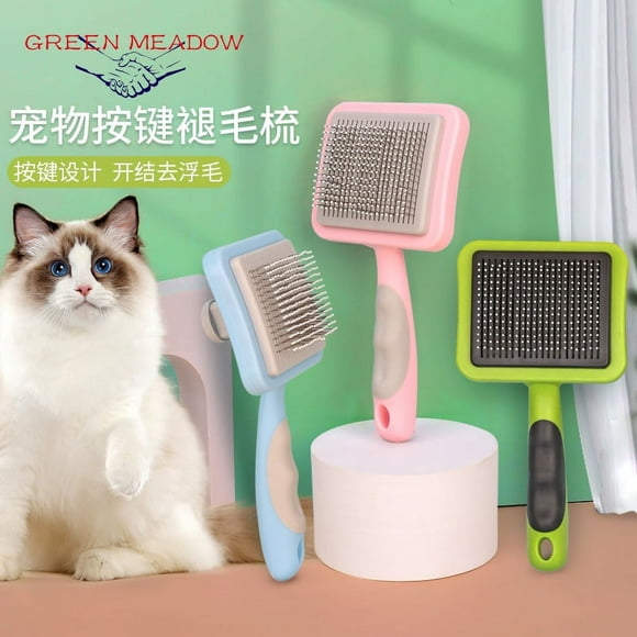 Cat and Dog Brush, Pet Grooming Brush, Self Cleaning Slicker Brush with Silicone Grip, Cat Grooming Comb Shedding Tool for Removing Matted Fur, Knots and Tangles
