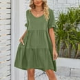 thumbnail image 4 of IROINNID Dress for Women 2023 Formal Evening Night Dress Summer V-neck Solid Color Three-Layer Pleated Fit&Flare Dress,Olive Green, 4 of 6