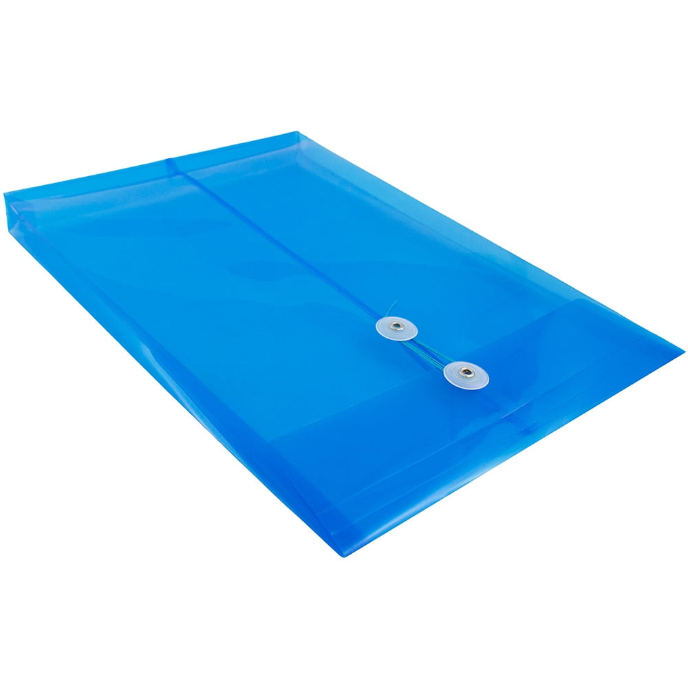 JAM Paper Plastic Envelopes, 9.8x14.5, 12/Pack, Blue, Button String, Legal Open End