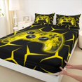thumbnail image 5 of meiyoeat Neon Yellow Flame Game Controller Full Size Sheets for Kids Boys, Yellow Geometric Gaming Bed Sheets, 4pcs, 1 Flat Sheet, 1 Fitted Sheet and 2 Pillowcases, 5 of 6