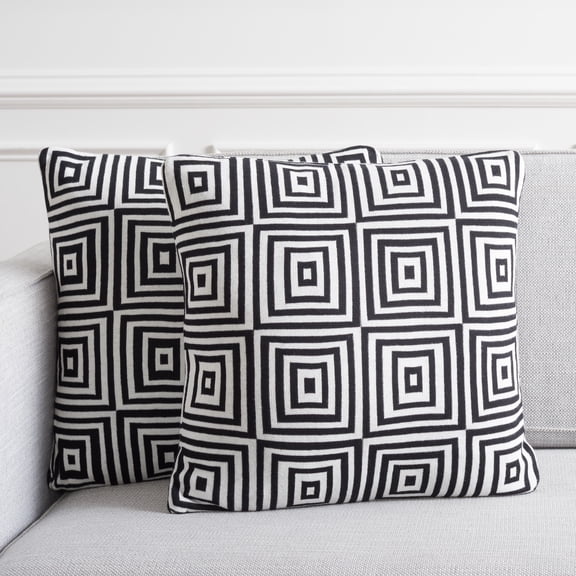 SAFAVIEH Nova Geometric Pillow, 19" x 19", Black/Ivory, Set of 2