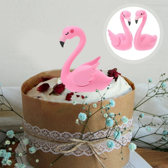 OFFIGAM Pink Flamingo Cake Topper Decoration Vinyl Craft Sturdy Reusable Perfect for Parties 4Pcs