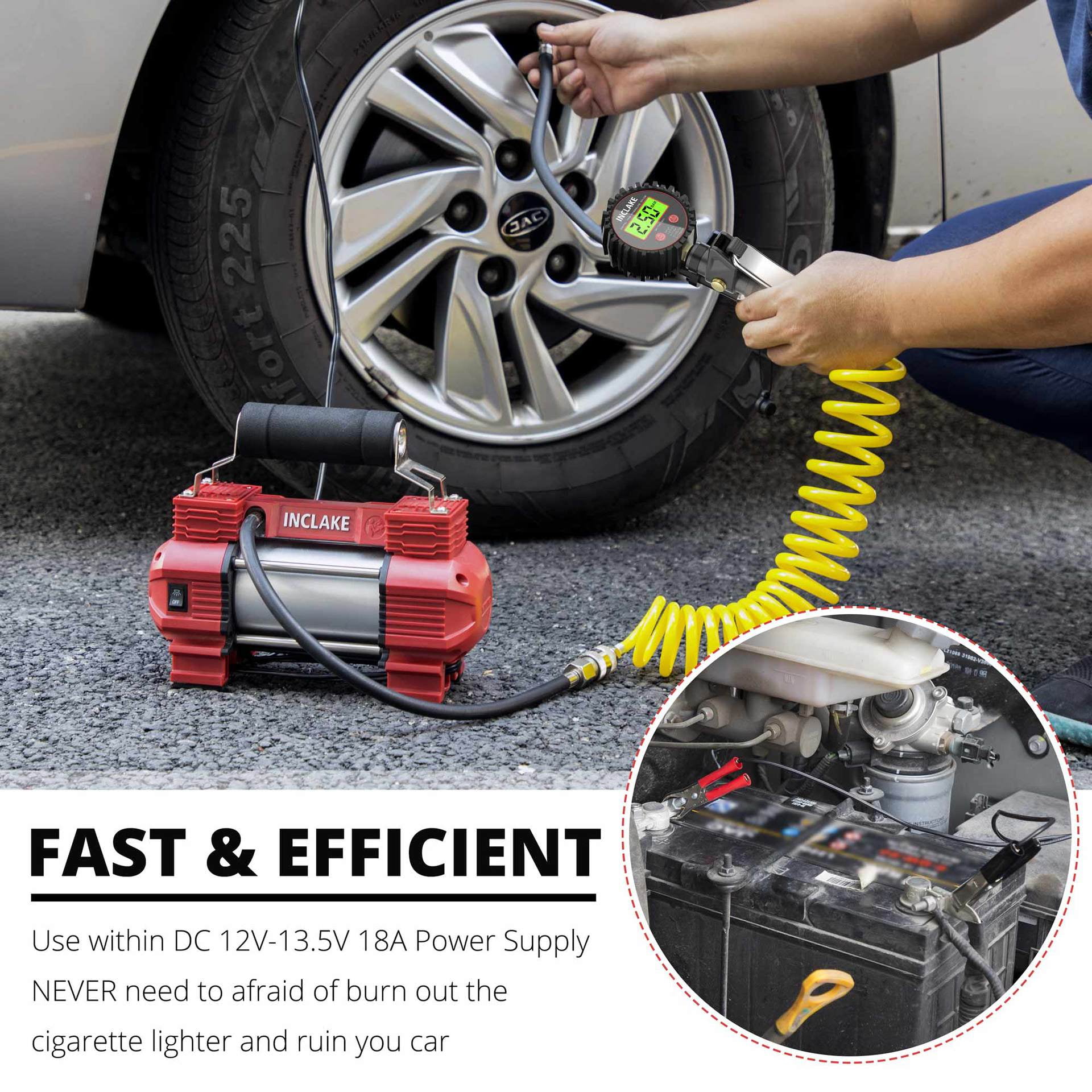 Tire Inflator with Digital Gauge DC 12V Heavy Duty Air Compressor Pump with LED Lights 9ft Extension Hose for Off Road Car Wheels