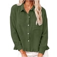 thumbnail image 2 of Neewe Womens Smocked Cuffed Striped Plain Shirt Casual Collar Long Sleeve Oversized Button Down Blouse Tops with Pocket Shirred, 2 of 7