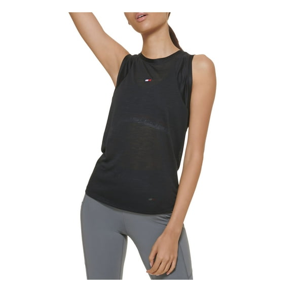 TOMMY HILFIGER SPORT Womens Black Sleeveless Crew Neck Tank Top XS