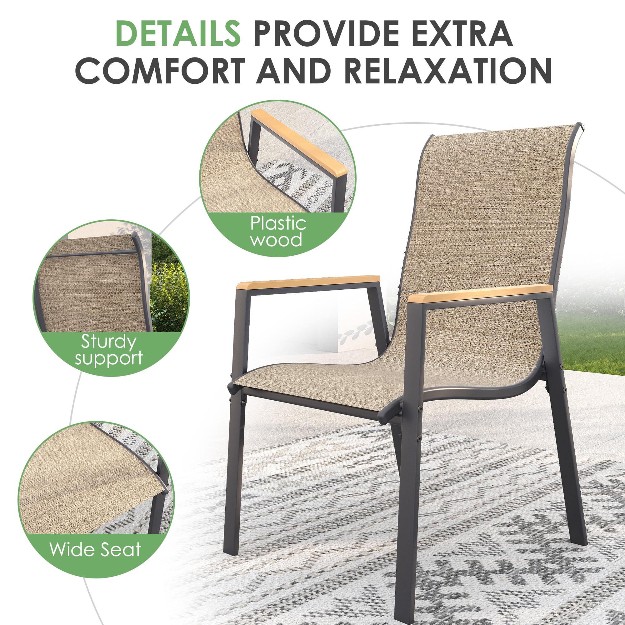 Poteban Patio Chairs Set of 6, Outdoor Dining Chairs High Back with All Weather Breathable Textilene, Metal Frame for Lawn Garden Backyard Deck