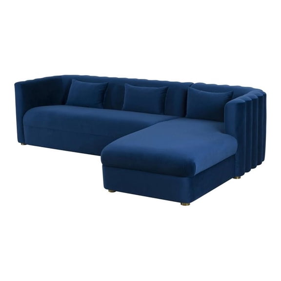Pemberly Row 29.5"H Right-Arm Facing Velvet Upholstered/Wood Sectional in Navy