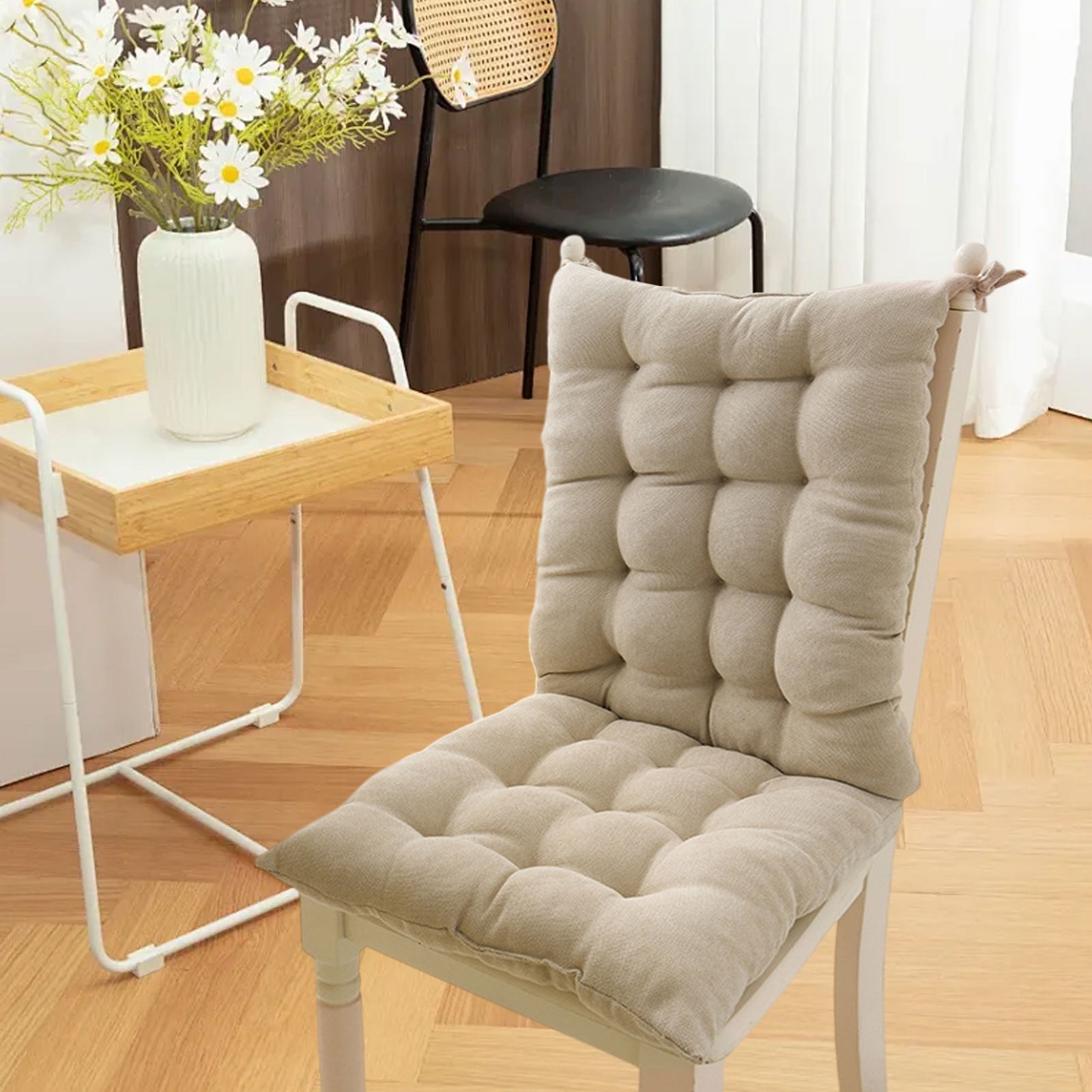 EazyTech One-Piece High Back Rocking Chair Cushion with Ties Tufted Seat Cushion for Outdoor Indoor Home Office Dining garden Patio Furniture Recliner Cushion Non-Slip Beige
