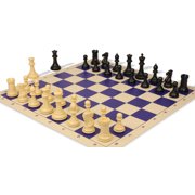 Conqueror Plastic Chess Set - Black & Camel Pieces with Rollup Board - Blue