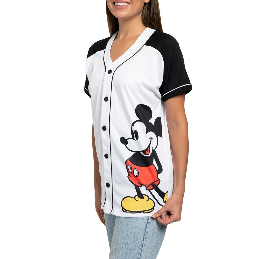 Disney - Women's Mickey Mouse Baseball Jersey Shirt White Button Down ...