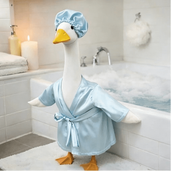 GASTROPOD Lady Porch Goose Outfits,Spring Summer Goose Clothes Costume with Bathrobe for Lawn Cement Geese for Garden Porch Goose Outfits Summer