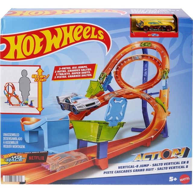 Hot Wheels Action Vertical-8 Jump Track Set with 1:64 Scale Toy Car, 2-ft Tall Track, 37.01 in