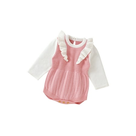 

Liliz Infant Baby Girl Knit Jumpsuit Long Sleeve Ruffle Snap Romper for Spring Autumn