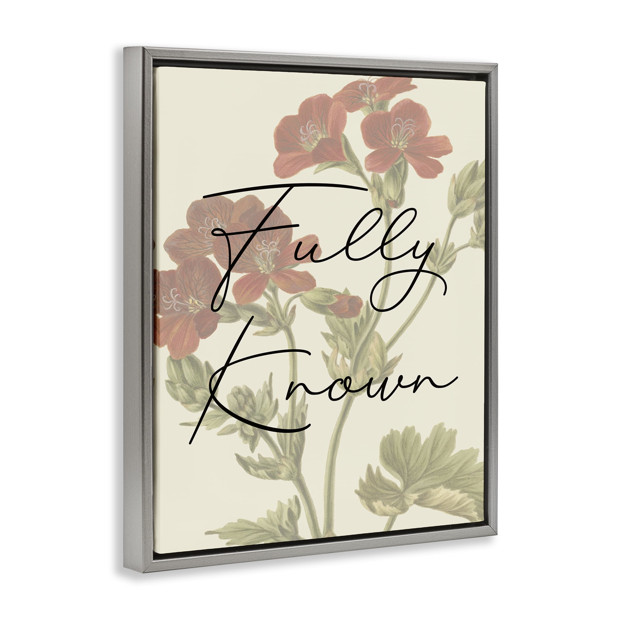 Stupell Industries Fully Known on Floral Plants & Flowers Painting Gray Floater Framed Canvas Art Print Wall Art, 17 x 21