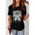 thumbnail image 1 of ABPHQTO Camiseta negra de manga corta con estampado gráfico de guitarra NASHVILLE Eagle para mujer, 1 of 5