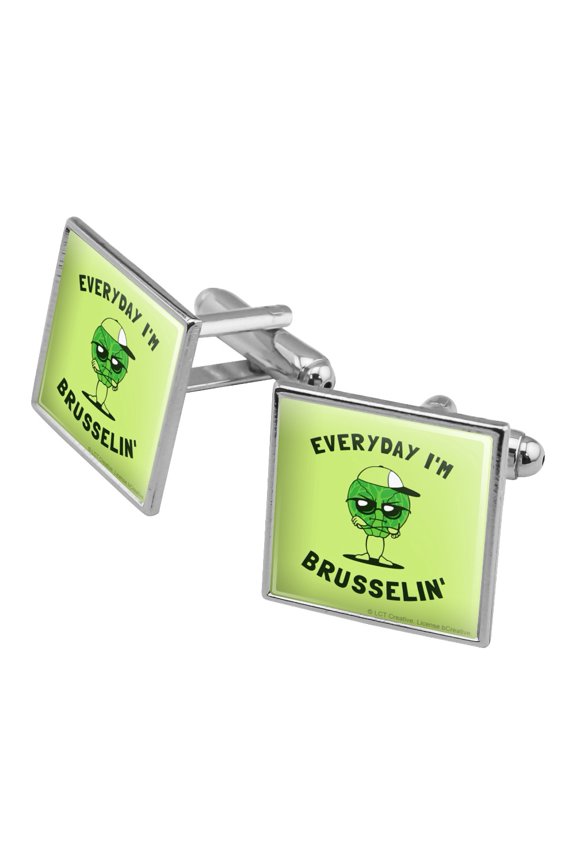 Everyday I'm Brusselin' Brussels Sprouts Hustling Funny Humor Square Cufflink Set - Silver or Gold