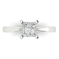 1 ct Princess Cut Clear Crystal 18k White Gold Engraving Statement Bridal Wedding Solitaire Designer Ring Size 7.5