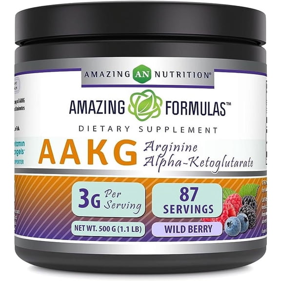 Amazing Formulas AAKG 3000Mg Per Serving Grams (1.1 Lb) Powder Supplement | Arginine Alpha-Ketoglutarate | Wild Berry Flavor | 87 Servings | Non-GMO | Gluten Free