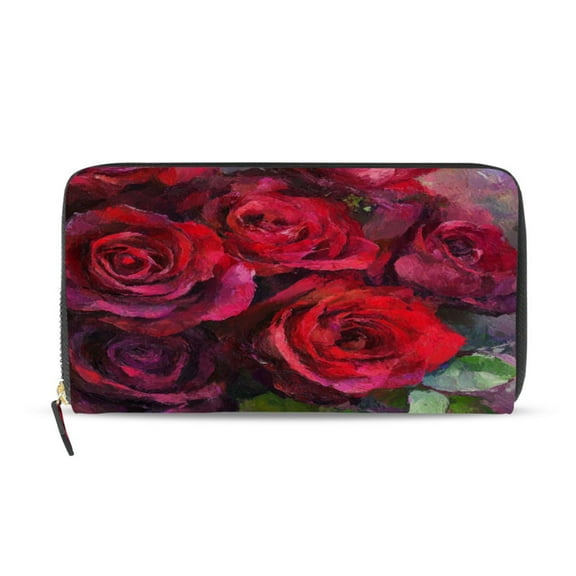 Qxltty Deep Red Roses Women's Leather Wallet Fashion Retro Multi Card Holder with Cell Phone Pocket Mothers Day Gifts
