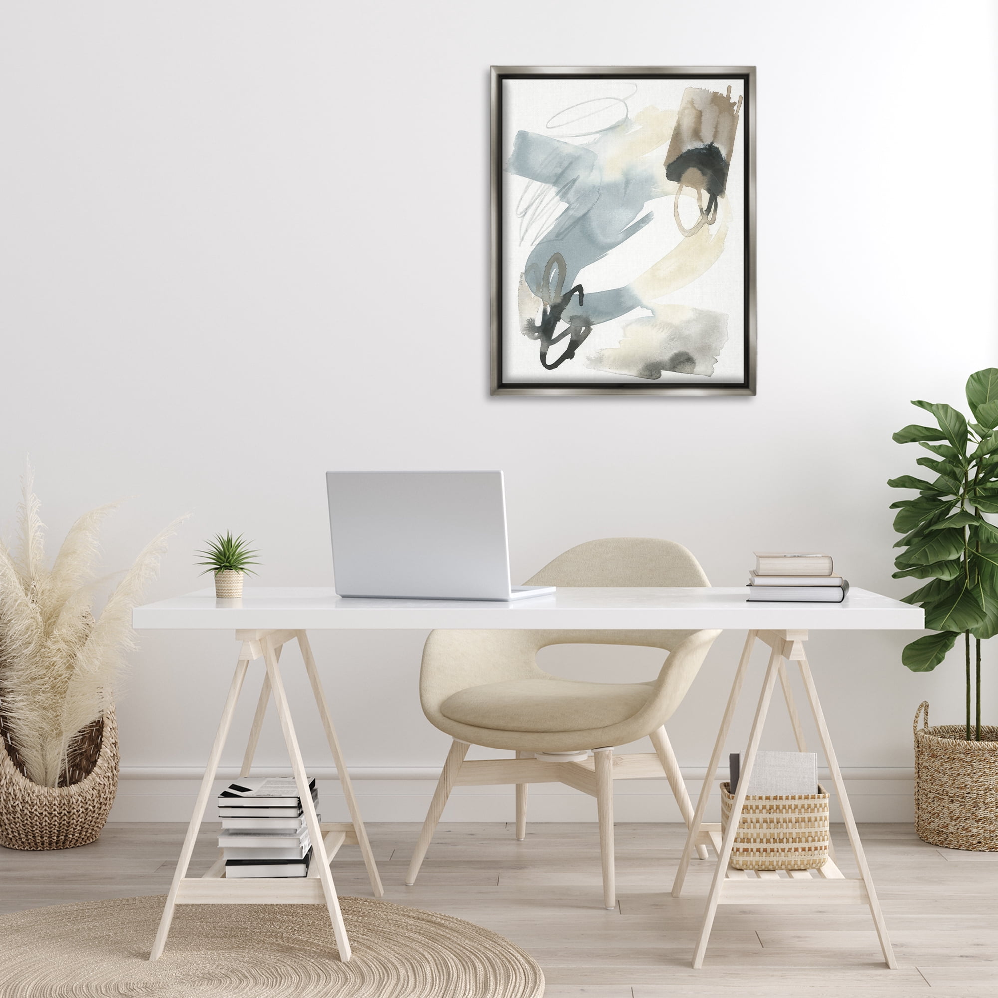 Stupell Industries Watercolor Paint Strokes Abstract Painting Gray Floater Framed Canvas Art Print Wall Art, 25 x 31