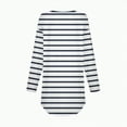 thumbnail image 5 of larppty Womens Trendy Long Sleeve Round Neck Striped Shirts Basic Loose Casual Tunic Tops with Curved Hem (Navy, M), 5 of 5