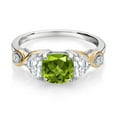 thumbnail image 2 of Gem Stone King 925 Silver and 10K Yellow Gold Cushion Peridot Half Moon Moissanite and White Lab Grown Diamond 3-Stone Engagement Ring for Women (1.51 Cttw, Gemstone Birthstone, Size 7), 2 of 4