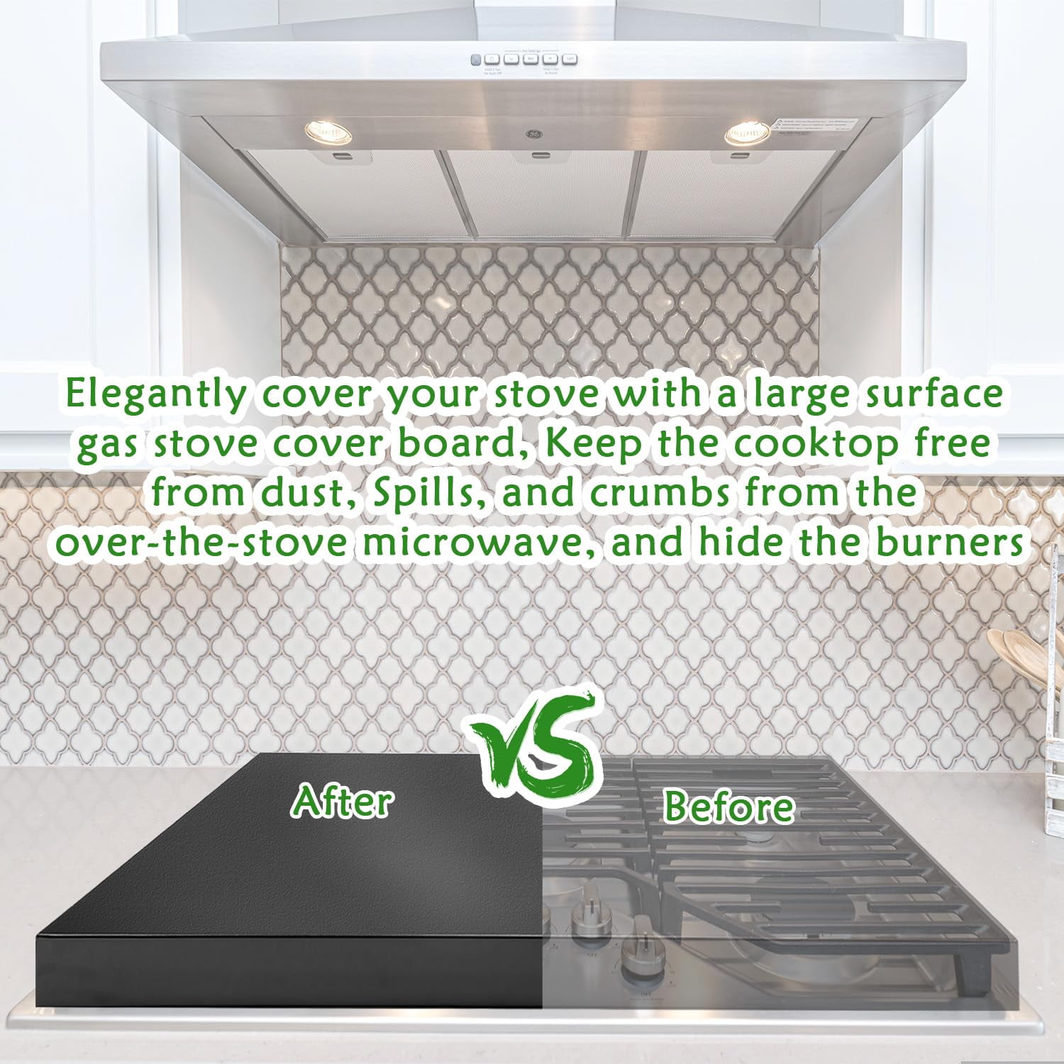 Gas Stove Cover Board, Resistance to Heat Range Covers for Gas Stove, Large Black Stove Top Covers (L30’’ x W22'' xH2.75'') with Anti-slip Silicone Feet, Anti-collision Corner Guards