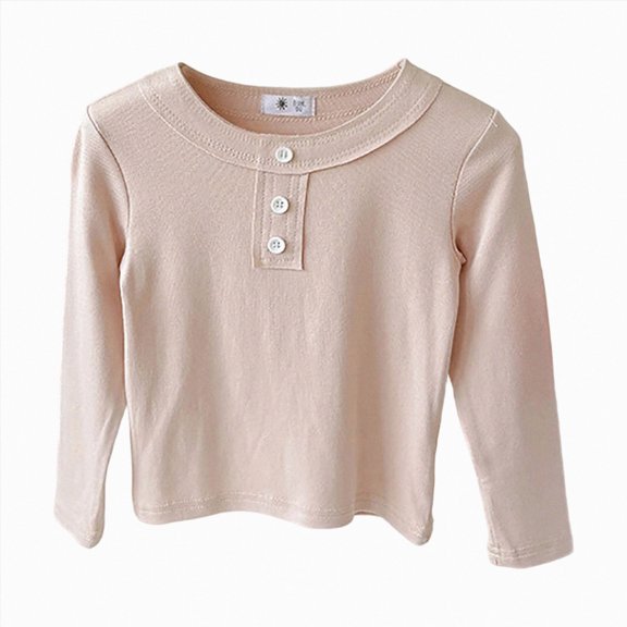 Child Girls Shirts Long Sleeve Henley T Shirts Button Up Slim Fit Tops Basic Tees Round Neck Ribbed Knit Shirts Girls Fall Winter Clothes Size 7-8T