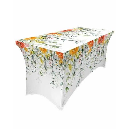 

Spring Plants Wildflowers Leaves Elastic Table Skirt Wedding Hotel Birthday Table Cover Buffet Table Tablecloth r