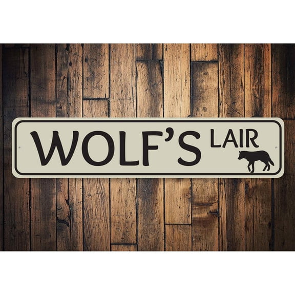 Wolf's Lair Novelty Decor, Metal Wall Sign - 4x18 Inches