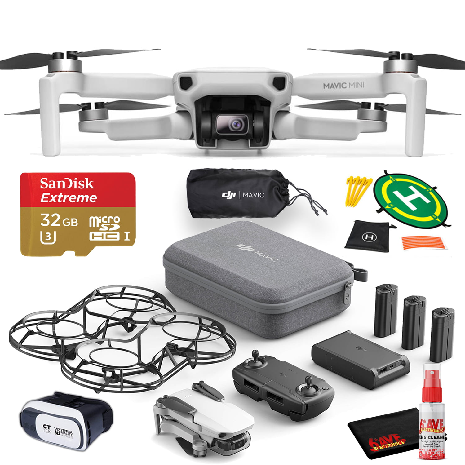 DJI Mavic Mini Fly More Combo CP.MA.00000123.01 With 32GB Memory Card,  Mavic Sleeve, VR Glasses and More- Fly Now Bundle