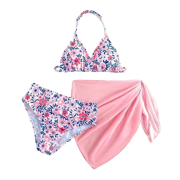 Zylarhe Girls Swimsuit Floral Print Bikini Two Piece Swimwear For Teen Girls With Adjustable Ties And Comfortable Fit Pink 13-14 Years