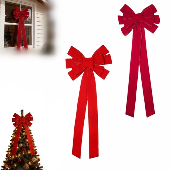 WDOBM Christmas Decorative Bows, Christmas Flocked Multi Loop Bow Hanging Ornament, Christmas Tree Bow, Velvet Christmas Bows for Home Decor Indoor