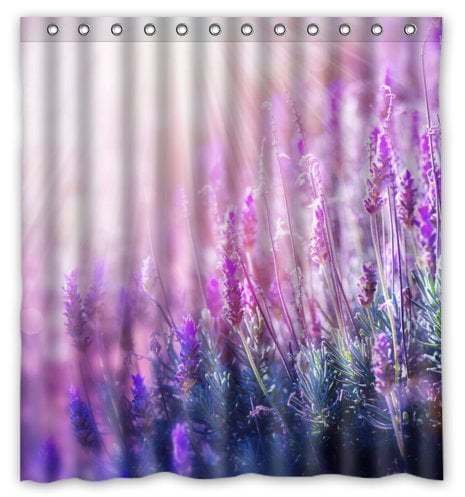GreenDecor Happy Shopping Go Dreamlike Sunshine With Purple Lavender Waterproof Shower Curtain Set with Hooks Bathroom Accessories Size 66x72 inches