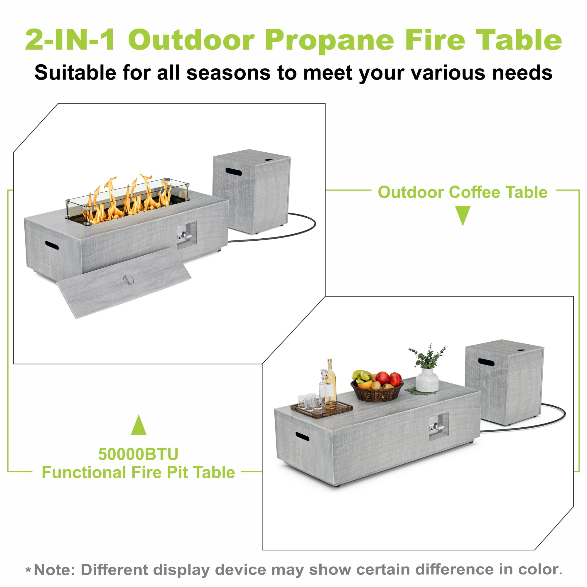 Evita 42" Propane Fire Pit Table, Rectangular Outdoor Gas Fire Pit with Lid and Glass Wind Guard, 50,000 BTU Patio Fire Table for Backyard Deck Garden