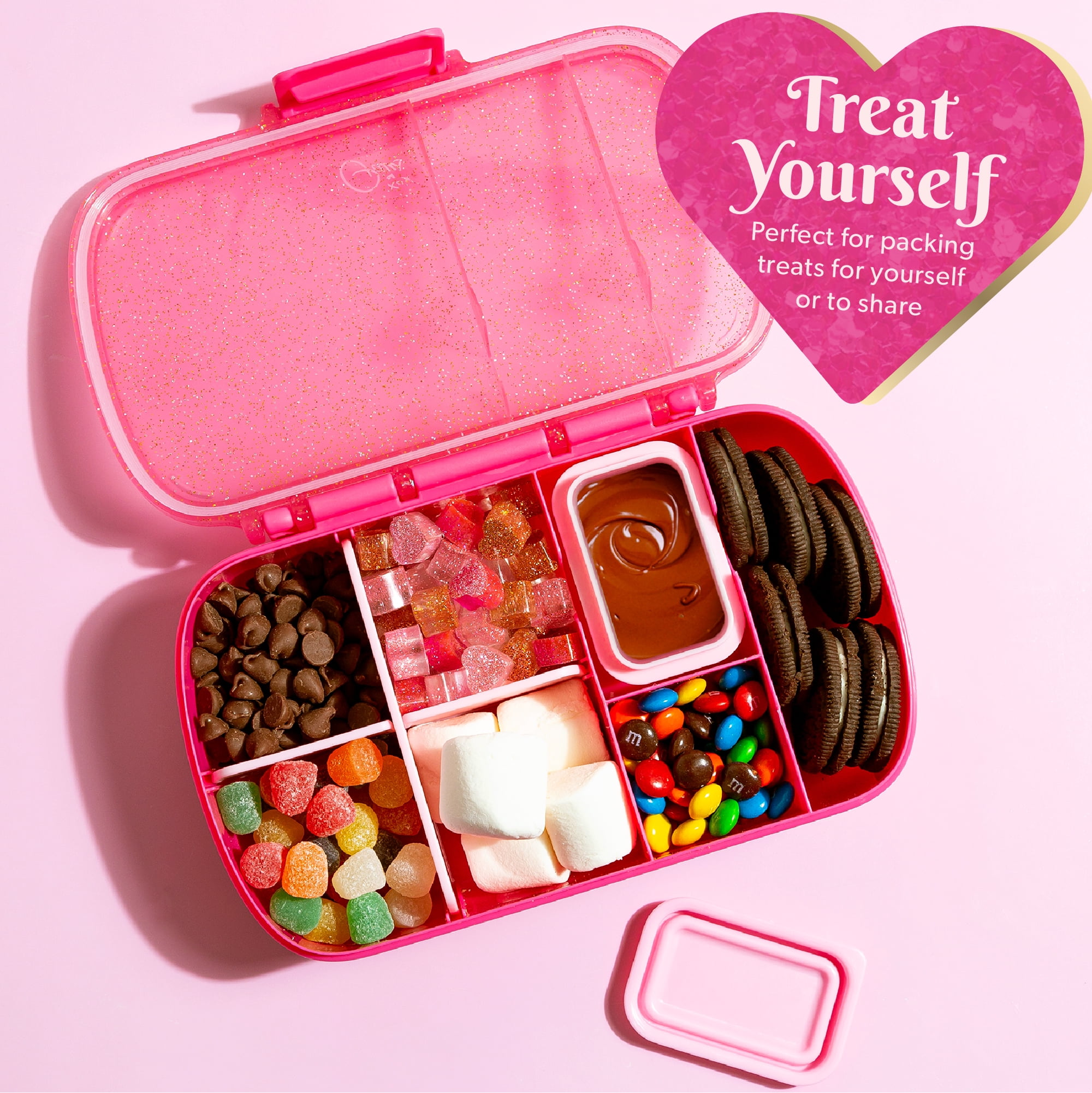 Paris Hilton Plastic Bento Box, Glitter Infused Lid, Customizable Compartments, Hot Pink