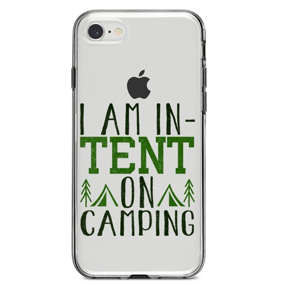 DistinctInk Clear Shockproof Hybrid Case for iPhone 7 8 SE (2020 Model) 4.7" Screen TPU Bumper Acrylic Back Tempered Glass Screen Protector - I Am In-TENT on Camping