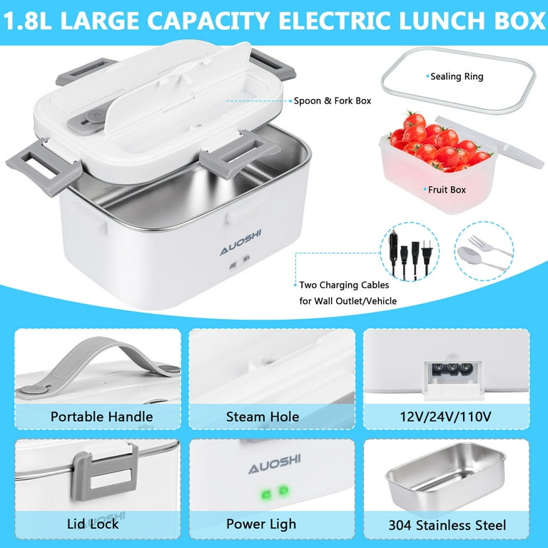 Homeasy Boîte à Lunch électrique 1,5L – 80W – 220V / 12V / 24V – Acier Inoxydable 304