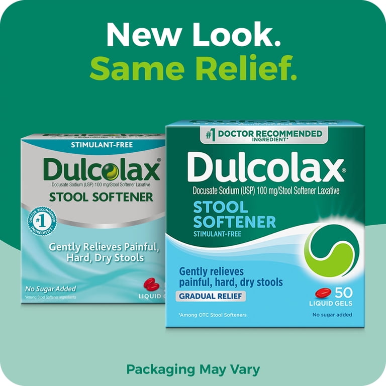 Dulcolax Stool Softener Laxative Liquid Gel Capsules, Gentle Constipation Relief for Hard, Dry Stools, Docusate Sodium 100 mg, 50 Count HSA/FSA Eligible