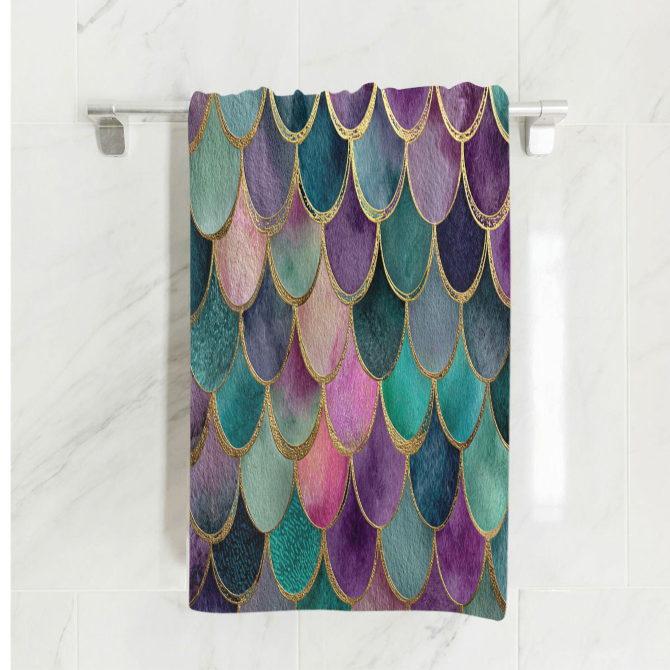 Qxltty Mermaid Scales Extra Large Bath Towel 32"x64" Super Soft Highly Absorbent Quick Dry Shower Towel for Hotel Bathroom Guest Spa Gym